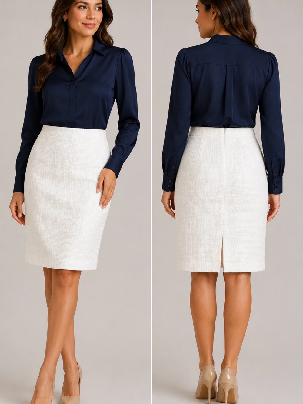 Tahari Arthur S. Levine NWT Ivory Textured Tweed Pencil Skirt Size 10